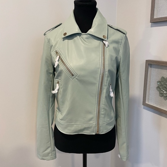 Dex Jackets & Blazers - Dex Pale Sage Green Vegan Leather Moto Jacket With Gold Hardware NWT!